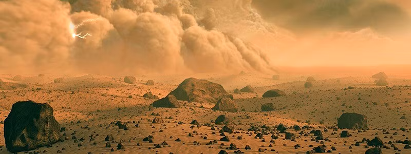 Hoạt động điện trên sao Hỏa xảy ra khi hiện tượng đoản mạch khiến điện chuyển từ phân tử khí này sang phân tử khí khác, có thể gây rắc rối cho linh kiện điện. Ảnh: Mark Garlick/Science Photo Library/Getty Images.