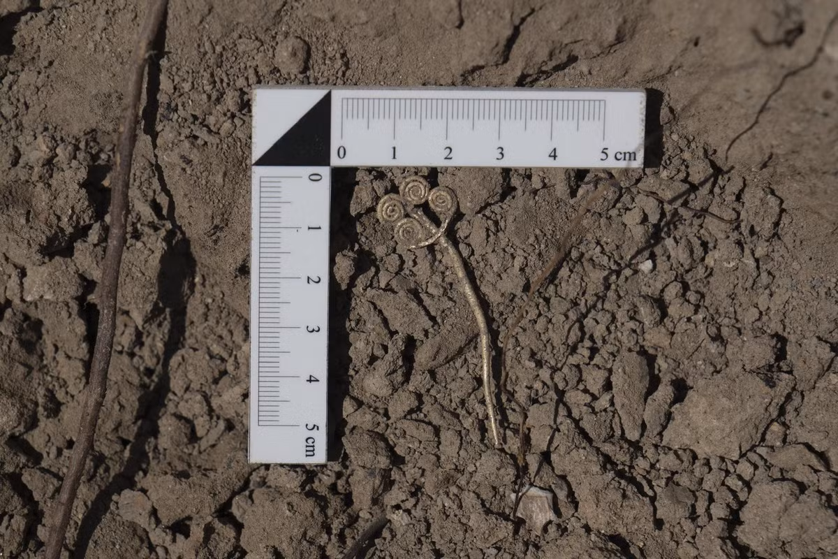 Ngoài ra, các nhà khảo cổ còn khai quật được một viên ngọc bích và ghim cài bằng đồng. Cả hai hiện vật này đều có niên đại từ thời kỳ Đồ Đồng Sơ Kỳ (khoảng năm 2500 trước Công nguyên). Ảnh: Mehmet Nuri Ersoy/X.