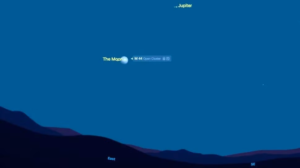 Người quan sát hiện tượng "diễu hành" của 6 hành tinh nên hướng về phía Tây để tìm sao Thủy, sao Kim và sao Thổ ở gần đường chân trời. Trong khi đó, sao Mộc sẽ nằm cao hơn trên bầu trời, cùng với sao Thiên Vương và sao Hải Vương. Ảnh: Starry Night.