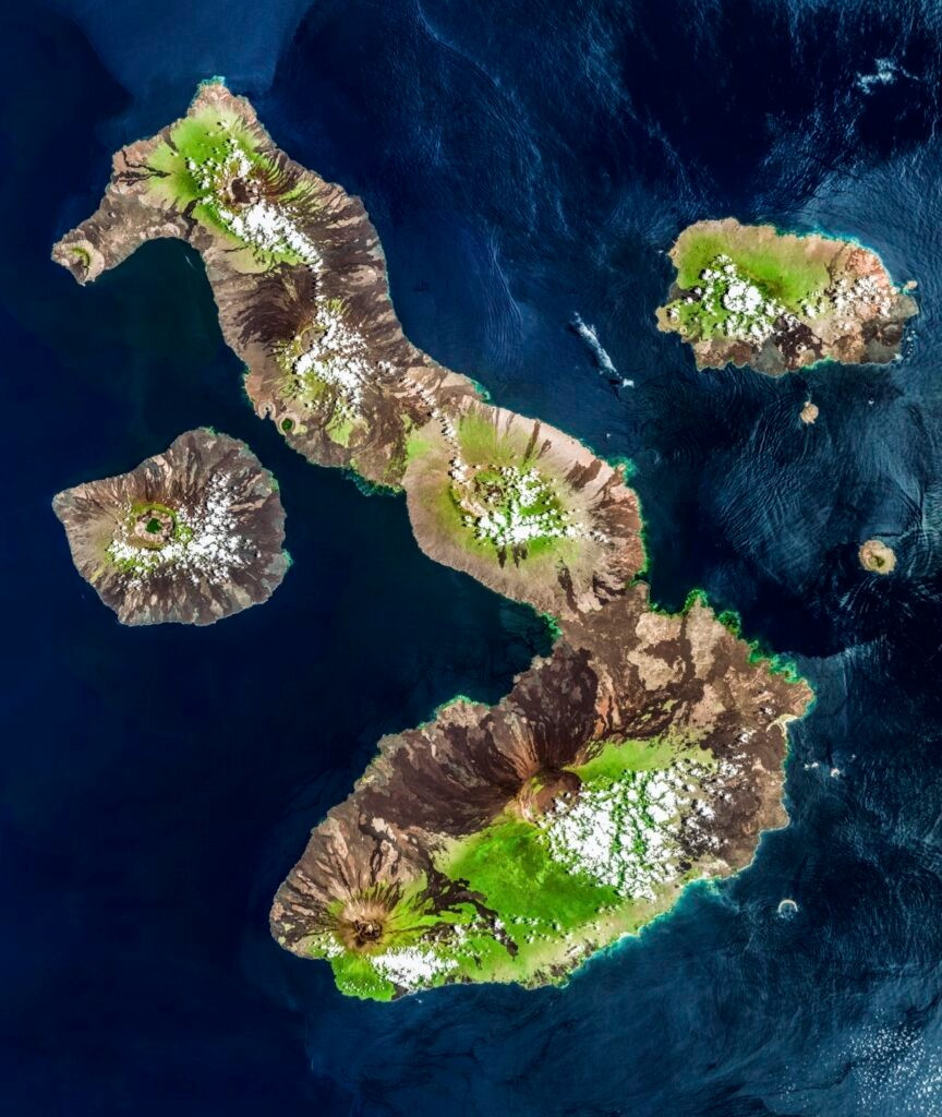 Với diện tích 4.640 m2, Isabela là hòn đảo lớn nhất trong quần đảo Galapagos của Ecuador. Đảo được hình thành khoảng 1 triệu năm trước, với sự hợp thành của 6 ngọn núi lửa đang hoạt động. Khi nhìn từ trên cao, Isabela trông giống con cá ngựa "khủng". Ảnh: galapagos-ecolodge.com.