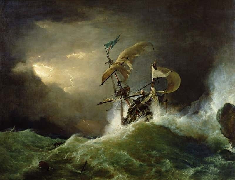 Vào ngày 8/11/1888, cảnh báo về một cơn bão đang đến gần được đưa ra tại khu vực dọc theo bờ biển phía tây Ấn Độ. Bất chấp cảnh báo, tàu SS Vaitarna vẫn ra khơi. Con tàu rời Mandvi đi Dwarka với khoảng 520 hành khách trên tàu. Ảnh: George Philip/Royal Albert Memorial Museum/Bridgeman Images.