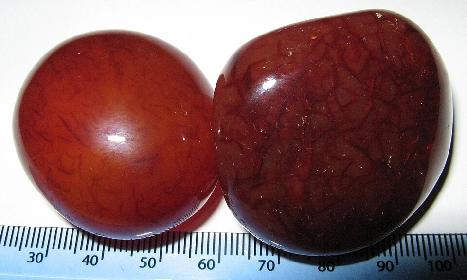 Phần trung tâm của con dấu có một mảnh đá carnelian - một loại đá bán quý màu nâu đỏ - được khắc hình ảnh một cỗ xe ngựa kéo hai con. Một người đánh xe đứng trên yên sau, cầm dây cương và roi, cho thấy người này có thể đang tham gia một cuộc đua xe cổ xưa. Ảnh: wikipedia.