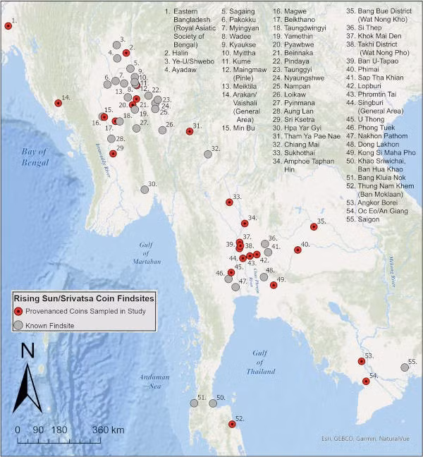 Nghiên cứu do Tiến sĩ Andrew Harris từ Đại học Quốc gia Singapore dẫn đầu và được công bố trên tạp chí Antiquity. Đây là nghiên cứu toàn diện đầu tiên xem xét những đồng tiền này như một tập dữ liệu khảo cổ học tích hợp chứ không phải là các hiện vật khu vực riêng lẻ. Ảnh: Antiquity Publications Ltd.