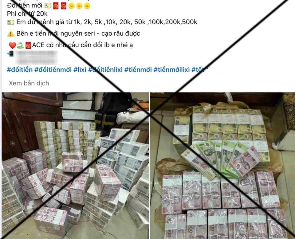 Một số bài viết quảng cáo đổi tiền mới, tiền lẻ trên mạng xã hội Facebook. Ảnh: Công an tỉnh Hưng Yên.