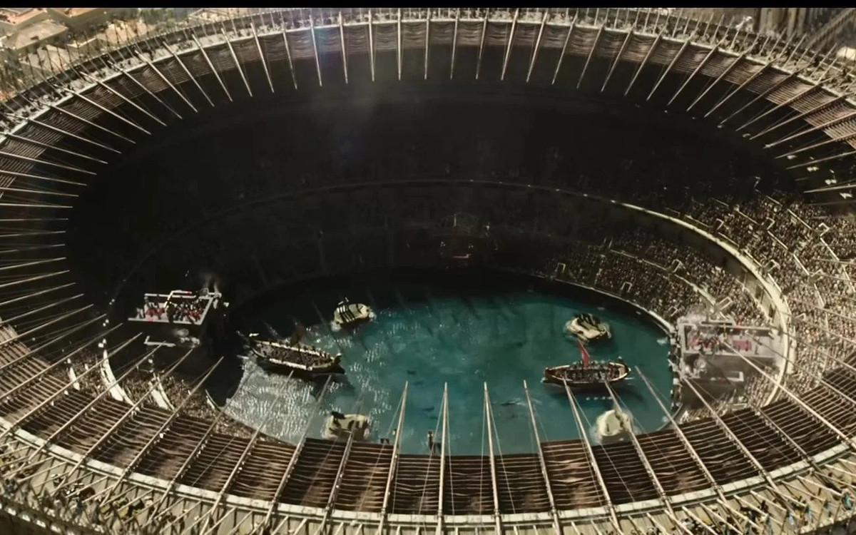 Ước tính, hàng ngàn nô lệ, tù binh chiến tranh, tử tù bị kết án tử hình và một số công dân La Mã tự do đã tham dự trận hải chiến được dàn dựng công phu. Ảnh: yahoo.