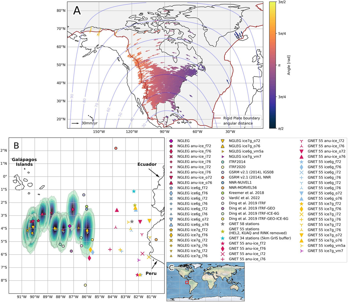 Do sự biến động địa chất này, đảo Greenland cũng đang dịch chuyển. Các nhà nghiên cứu phát hiện ra rằng hòn đảo này đã dịch chuyển về phía tây bắc trong 20 năm qua với tốc độ khoảng 2 cm mỗi năm. Ảnh: Journal of Geophysical Research: Solid Earth (2025). DOI: 10.1029/2024jb030847.