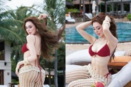 Hot girl Trang Nemo khoe vóc dáng gợi cảm trong bộ bikini bên hồ bơi