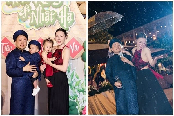 Vợ chồng Phương Oanh tình tứ trong tiệc thôi nôi của hai con
