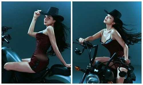 Hoa hậu Hương Giang gợi cảm, “chất lừ” trên xe mô tô