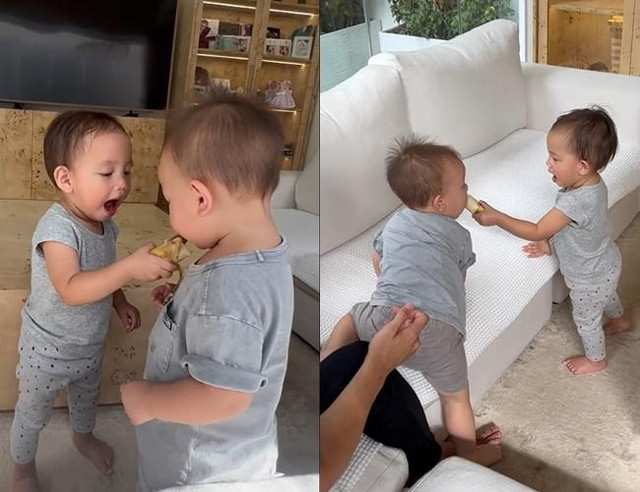 Con gái Hồ Ngọc Hà ra dáng chị, bón đồ ăn cho em cưng xỉu Con gai Ho Ngoc Ha ra dang chi, bon do an cho em cung xiu