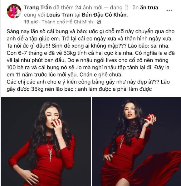 Trang Trần than thở bị chồng chê bai điều này nhưng không dám cãi lại Trang Tran than tho bi chong che bai dieu nay nhung khong dam cai lai