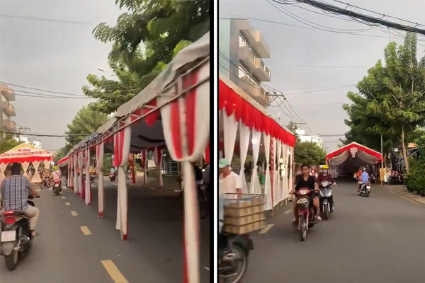 Tài xế đánh võng giữa ma trận rạp cưới dựng trên đường Tai xe danh vong giua ma tran rap cuoi dung tren duong
