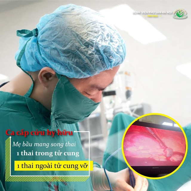Cứu thai phụ mang 1 thai trong tử cung, 1 thai ngoài tử cung vỡ Cuu thai phu mang 1 thai trong tu cung, 1 thai ngoai tu cung vo