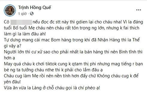 Bị tố bom hàng, Hồng Quế mỉa mai TikToker lớn tuổi "Chí Phèo" Bi to bom hang, Hong Que mia mai TikToker lon tuoi