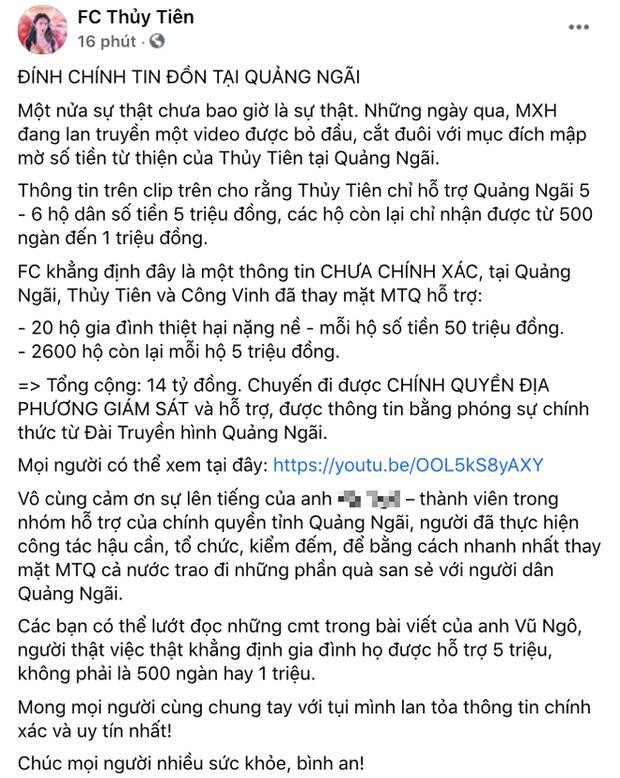 Thủy Tiên "nói một đằng, làm một nẻo" khi cứu trợ dân Quảng Ngãi? - Hình 3 Thuy Tien
