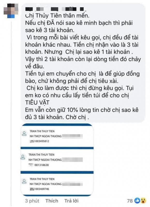 Sự thật Thủy Tiên sử dụng 3 tài khoản để kêu gọi ủng hộ Su that Thuy Tien su dung 3 tai khoan de keu goi ung ho
