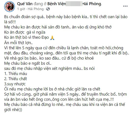 Bà bầu Quế Vân nhập viện, kể sự cố "suýt lăn ra chết" Ba bau Que Van nhap vien, ke su co