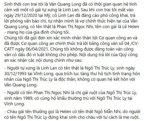 Ba mẹ Vân Quang Long tung bằng chứng Linh Lan giả mạo nhân thân - Hình 2 Ba me Van Quang Long tung bang chung Linh Lan gia mao nhan than-Hinh-2