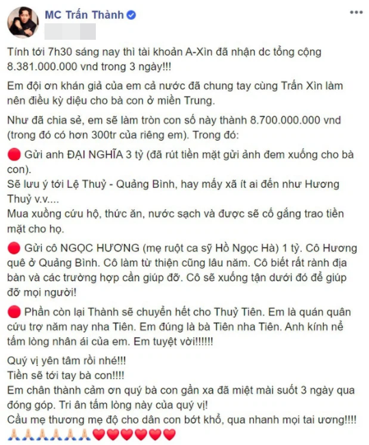 Dân mạng dồn dập chất vấn Trấn Thành về 4,3 tỷ từ thiện Dan mang don dap chat van Tran Thanh ve 4,3 ty tu thien