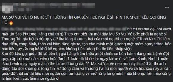 Trịnh Kim Chi lên tiếng khi bị "tố" dàn dựng vụ Thương Tín bị bệnh Trinh Kim Chi len tieng khi bi