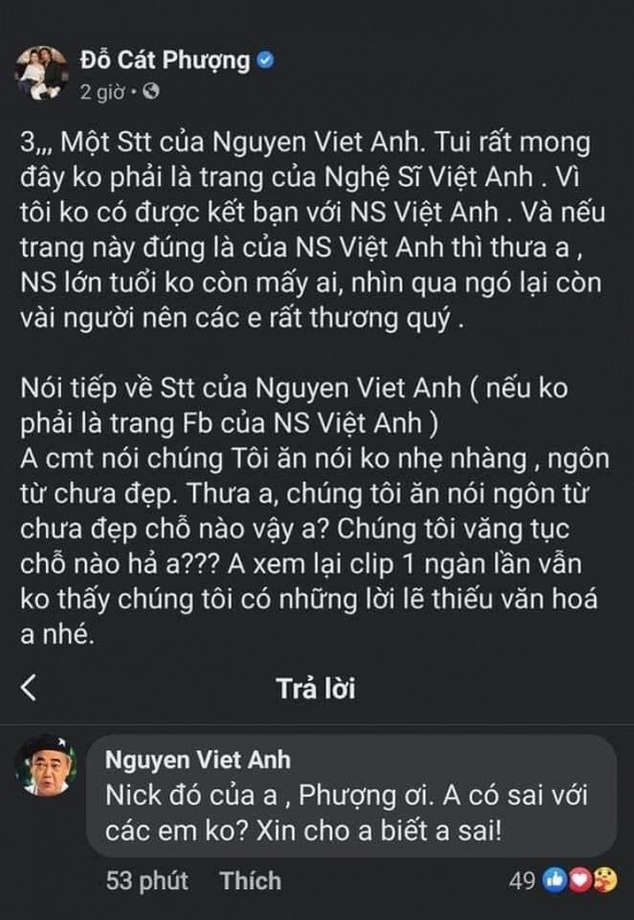 Cát Phượng phản ứng gắt về lời nhắc nhở của nghệ sĩ Việt Anh - Hình 2 Cat Phuong phan ung gat ve loi nhac nho cua nghe si Viet Anh-Hinh-2