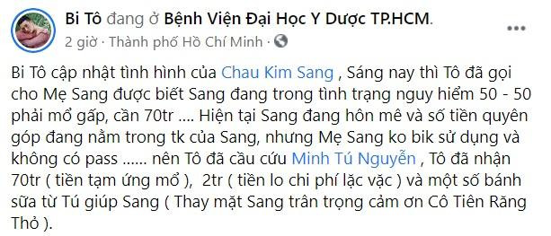 Châu Kim Sang hôn mê, chân tay lạnh ngắt, cần mổ khẩn cấp Chau Kim Sang hon me, chan tay lanh ngat, can mo khan cap