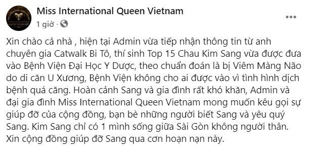 Người mẫu Châu Kim Sang bị viêm màng não do di căn u xương Nguoi mau Chau Kim Sang bi viem mang nao do di can u xuong