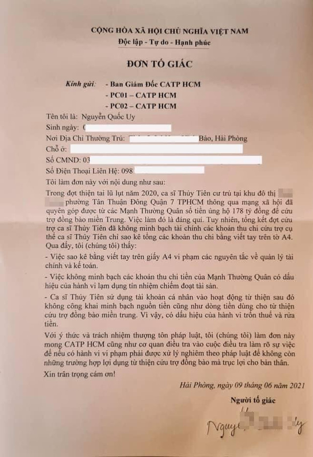Xuất hiện đơn tố giác Thủy Tiên không minh bạch 178 tỷ từ thiện Xuat hien don to giac Thuy Tien khong minh bach 178 ty tu thien