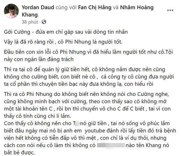Nhâm Hoàng Khang xin lỗi Phi Nhung, đọc chỉ thấy một trời "đá đểu" Nham Hoang Khang xin loi Phi Nhung, doc chi thay mot troi