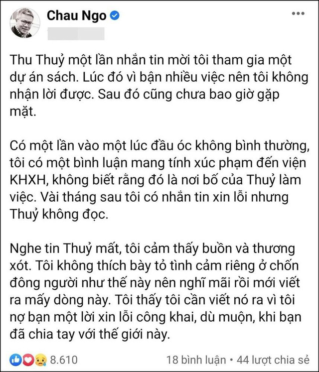 GS Ngô Bảo Châu gửi lời xin lỗi muộn màng tới Hoa hậu Thu Thủy - Hình 3 GS Ngo Bao Chau gui loi xin loi muon mang toi Hoa hau Thu Thuy-Hinh-3
