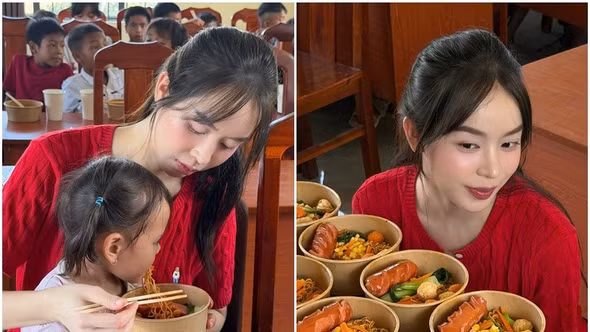 Hoa hậu Thanh Thủy nấu ăn, trao quà cho trẻ em vùng cao