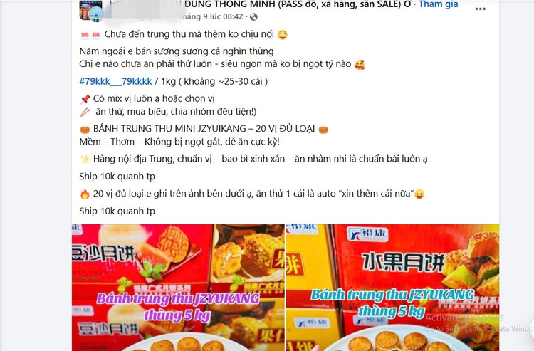 Bánh trung thu giá rẻ bán đầy chợ mạng. Ảnh chụp màn hình banh-trung-thu1.jpg