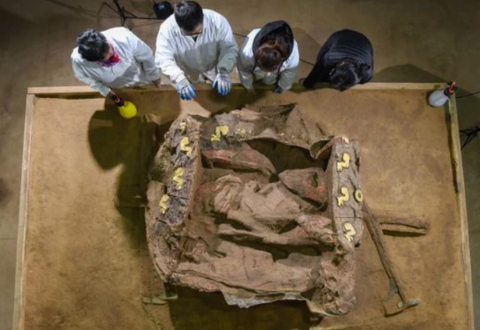 Phát hiện xe kéo 2.500 năm có hình rồng dát vàng ở Trung Quốc