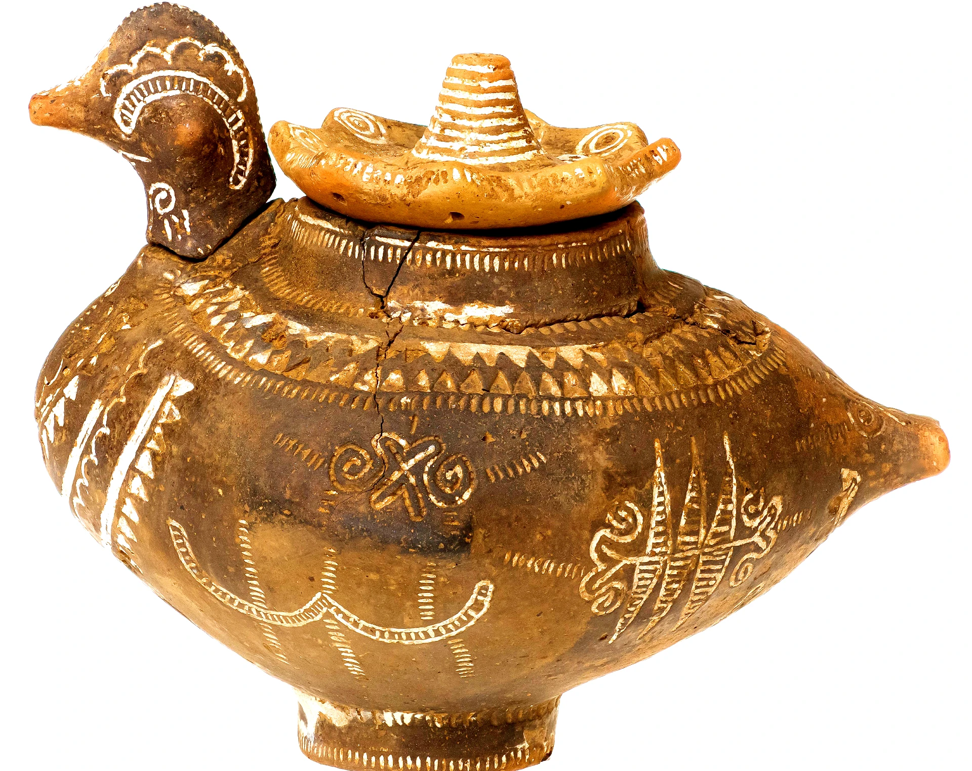 Phát hoảng thấy bình gốm hình vịt quái dị 3.000 năm tuổi