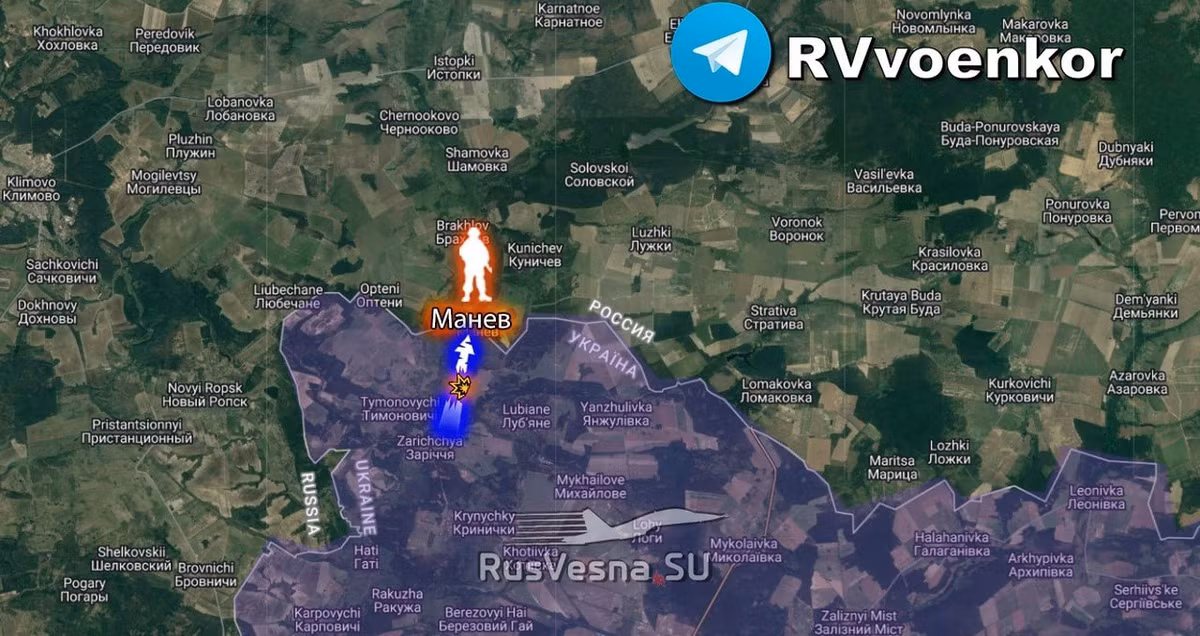 Quân đội Ukraine đã cố gắng đột nhập vào tỉnh Kursk ở khu vực Tetkino vào cuối tuần trước, chia thành năm nhóm, nhưng đã bị lực lượng biên phòng Nga tiêu diệt. Tổng cộng, khoảng 30 người được báo cáo đã thiệt mạng. Các nỗ lực xâm nhập cũng đang được thực hiện theo từng nhóm nhỏ ở khu vực đường sắt gần làng Novy Put, nhưng có những bãi mìn dày đặc ở đó, và vẫn còn quân Ukraine ẩn náu.