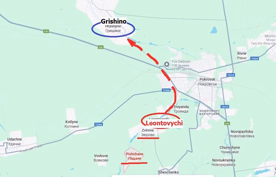 Ở khu vực phía tây thành phố, quân Nga phát động một cuộc tấn công từ đầu cầu Leontovychi (phía nam) về phía làng Grishino (tây bắc). Các đơn vị của Tập đoàn quân số 2 RFAF, đang hình thành một mặt trận tấn công rộng lớn và đánh thọc sườn vào cứ điểm phòng thủ của đối phương trong khu công nghiệp.