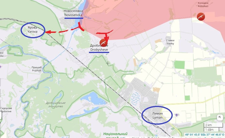 Do AFU không thể giữ được mặt trận Shandrigolovo, nên giờ đây họ khó có thể ngăn chặn được bước tiến của quân Nga ở hướng bắc Lyman. Mục tiêu của RFAF là tiến đến sông Seversky Donets gần làng Yarovaya, nơi sẽ cho tạo cho họ cơ hội bao vây Lyman từ phía bắc.