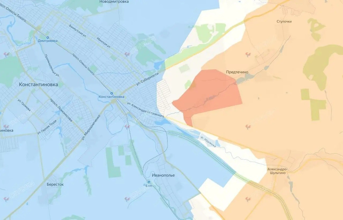 Phần lớn cuộc tấn công diễn ra vào tuần trước, khi các đơn vị xung kích của Cụm quân phương Nam RFAF, tiến từ Predtechino và tiến vào ranh giới hành chính của thành phố Konstantinivka. Một ngày trước đó, có thông tin cho biết, cuộc tiến công diễn ra cách khu nông trại Yagodka khoảng 1,5 km đến Santurinovka, sau đó quân Nga đã chiếm được một khu nhà ở ngoại ô khu vực.