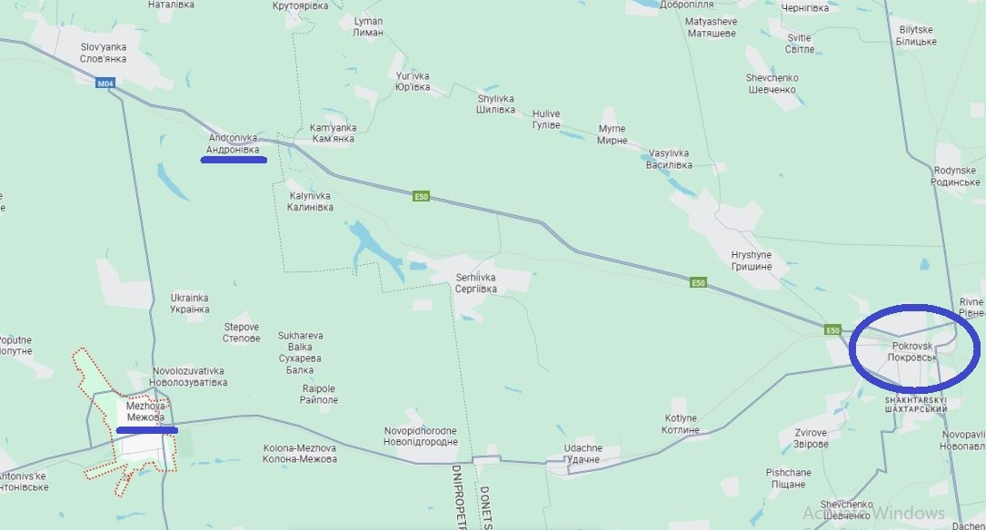 Theo phân tích của các chuyên gia quân sự, vị trí mà AFU xây dựng tuyến phòng ngự tiếp theo sau khi Pokrovsk thất thủ, có khả năng là về Andronivka và Mezhova, cách Pokrovsk 30 km về phía tây; mặc dù nơi này thuộc tỉnh Dnipropetrovsk. Tuy nhiên, những khu vực này cũng nằm ngoài tầm kiểm soát, được chuẩn bị kém và dễ bị tấn công từ trên không.