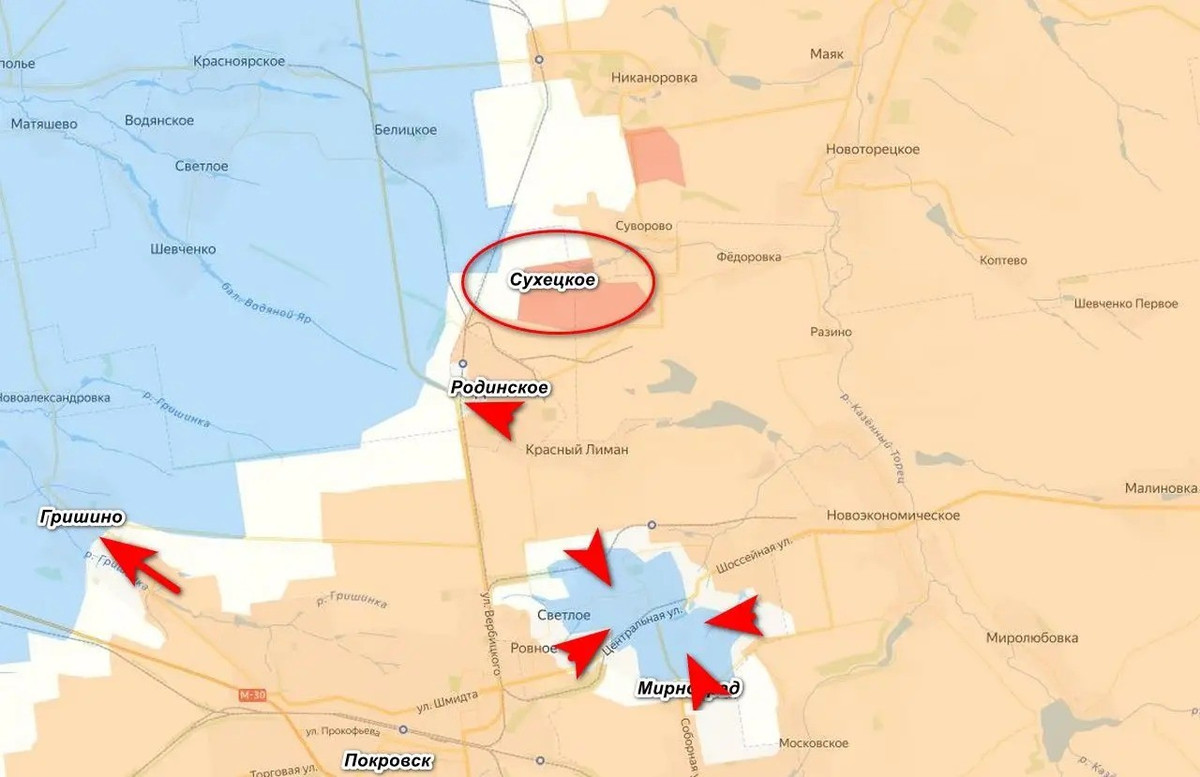 Tờ Ukrainska Pravda đưa tin, quân phòng thủ Ukraine đã rút khỏi một số vị trí giữa Pokrovsk và Myrnohrad để tránh nguy cơ bị bao vây. Theo nguồn tin của tờ báo, vài tuần trước, các đơn vị thuộc Lữ đoàn xung kích đường không số 25 và Lữ đoàn Jaeger số 68 đã rút lui về phía bắc - từ khu vực Sukhoi Yar và Lysivka, thu hẹp vòng vây.