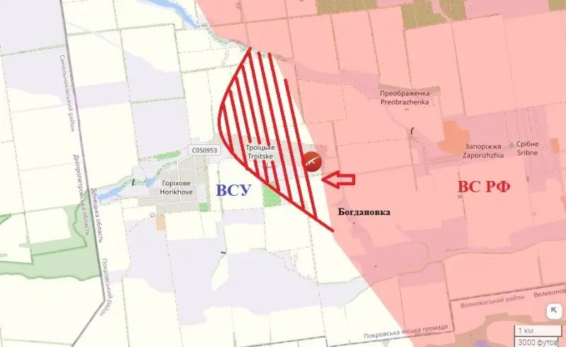 Một ngày trước đó, các đơn vị của Sư đoàn xe tăng cận vệ số 90 RFAF, đã tiến về phía nam làng Gorikhove và Bogdanovka, bảo vệ sườn phải của cuộc tấn công vào làng Alekseyevka. Quân Ukraine có nguy cơ không giữ được Novonikolaevka và Sergeyevka; hiện giao tranh ác liệt đang diễn ra ở đó; AFU đang chuyển quân tiếp viện và cố gắng giữ vững tuyến phòng thủ này.