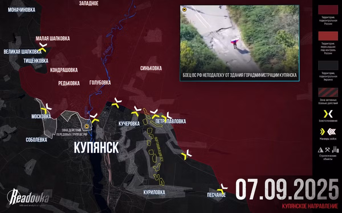 Kênh Telegram "Legitimny" đưa tin, tình hình ở Kupyansk đã trở nên bi đát, đến mức việc dù AFU có đưa thêm các đơn vị mới vào chiến đấu, cũng sẽ không còn cứu vãn được tình hình. Hiện Bộ Tổng tham mưu AFU đang phải rút quân dự bị khỏi vùng Sumy, để chuyển đến tăng viện cho Kupyansk, nhưng mặt trận Sumy lại đang nóng trở lại, vậy họ sẽ rút quân ở đâu. (nguồn ảnh Military Review, Rybar, Kyiv Post).