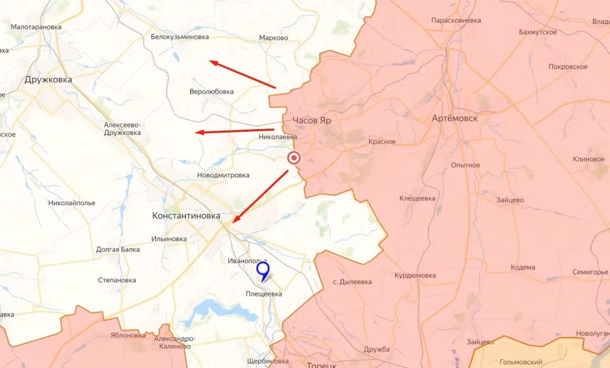 Việc Nga kiểm soát Chasovy Yar đã làm thay đổi đáng kể cục diện theo hướng Konstantinovsky. Việc chiếm được pháo đài lớn nhất của quân Ukraine, đã mở ra không gian hoạt động rộng lớn cho RFAF và cho phép họ tiến quân theo ít nhất ba hướng - về phía tây bắc, phía tây và phía tây nam của thành phố. (nguồn ảnh Military Review, Ukrinform, Kyiv Post, TASS).