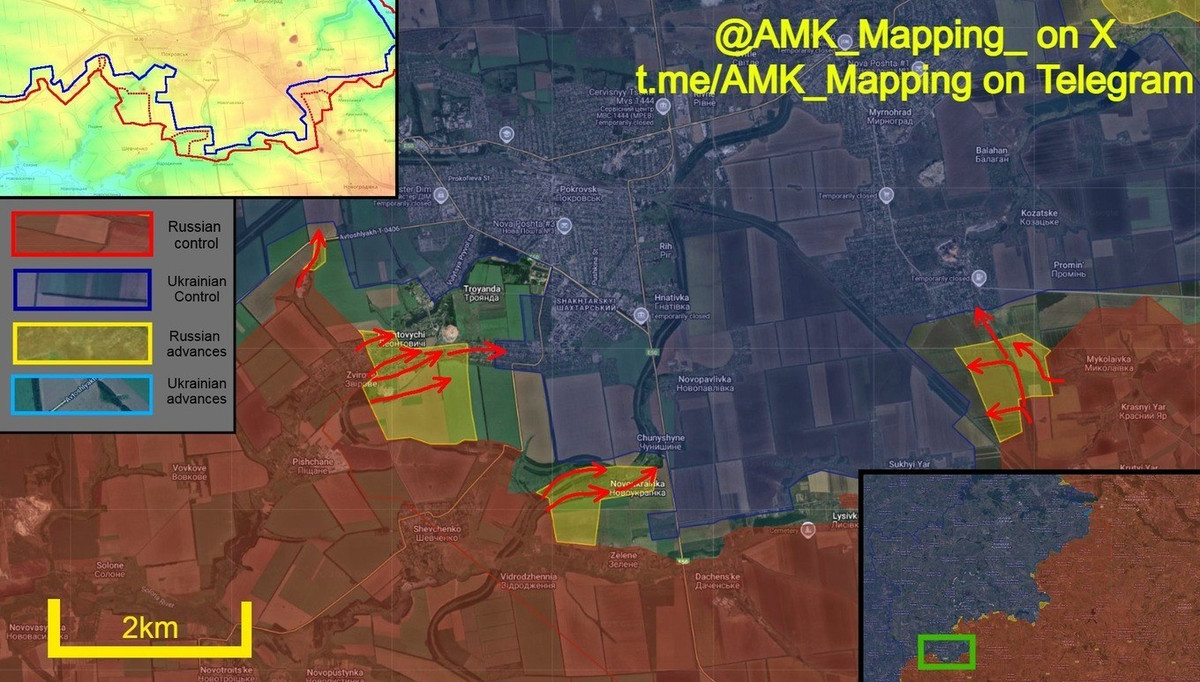 Một ngày trước đó, Bộ Quốc phòng Nga thông báo, Cụm quân Trung tâm RFAF đã chiếm cứ điểm quan trọng Novoekonomicheskoe ở phía đông Mirnograd và Zverevo ở phía nam Pokrovsk, bắt đầu tiến vào khu vực Pokrovsk-Mirnograd. Sáng hôm sau, có thông tin cho biết quân Nga đã tiến vào Mirnograd từ Novoekonomicheskoe, nhưng vẫn chưa có thông tin chi tiết.