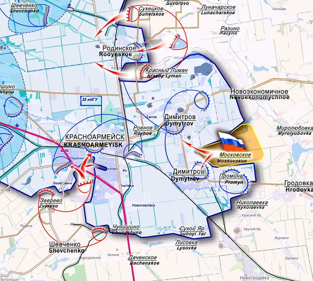 Mặc dù AFU tập trung lực lượng lớn để gia công tuyến phòng thủ, nhưng quân Ukraine đã chính thức thất thủ tại Kozatske. Đây là tiền tuyến phía đông thuộc cụm cứ điểm Pokrovsk của AFU, với các vị trí chính nằm ở Mirnograd, trải dài từ bắc xuống nam trên địa hình gồ ghề với nhiều khu công nghiệp và đô thị phát triển, với chính diện gần 7km.