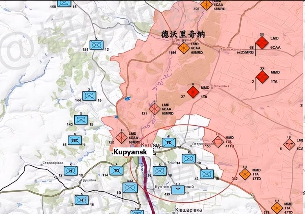 Ngoài ra, kênh Military Summary cho biết, RFAF đã bao vây một lực lượng lớn của AFU tại Kupyansk. Ba lữ đoàn thuộc Quân đoàn 10 của Ukraine, chịu trách nhiệm phòng thủ Kupyansk, đang bị mắc kẹt ở phía đông sông Oskil.