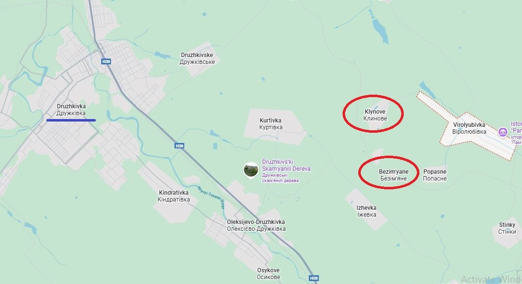 Với việc kiểm soát Klinove và Bezymyane, từ đầu cầu này, quân Nga đã áp sát thành phố Druzhkovka, thực chất là một phần của cụm đô thị Sloviansk-Kramatorsk, chỉ cách đó một quãng ngắn (khoảng hơn 4 km). Tại đây, một mũi tấn công mới đang nhằm vào Kostiantynivka từ hướng đông bắc.