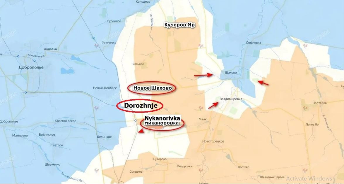 Trang tin quân sự Anna News nhận định, vòng vây của quân Nga đang khép chặt quân Ukraine ở Dobropolye, sau khi họ kiểm soát được khu định cư Dorozhnje ở mũi thọc sâu. RFAF đang tiến về phía trước và đã xâm nhập vào khu vực phía bắc Nykanorivka.