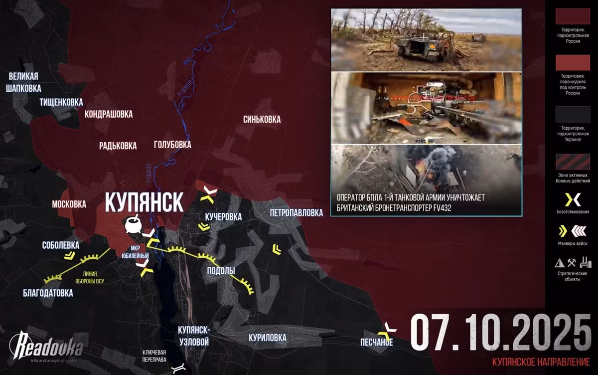 Cơ hội đột phá của quân Ukraine ở Kupyansk đang nhanh chóng khép lại. Sau khi mất tuyến đường tiếp tế từ phía bắc Lyman, đến lượt quốc lộ P07 cũng bị cắt đứt, ngăn chặn mọi sự hỗ trợ đến phía nam Kupyansk. Truyền thông Nga đã ghi lại cảnh tàn quân Ukraine rút lui về phía các khu dân cư phía tây thành phố, trong khi quân Nga đã bắt đầu dọn dẹp từng tòa nhà và từng tầng hầm ở phía bắc thành phố.