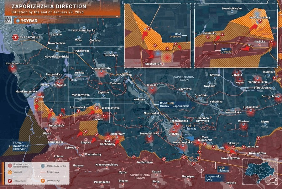 Trang Military Review của Nga cho biết, chiến dịch tấn công mùa đông của Quân đội Nga (RFAF) vẫn tiếp diễn tại khu vực Zaporizhzhia, bất chấp thời tiết băng giá khắc nghiệt. Trong khi lãnh đạo Kiev đã thất bại trong việc thúc đẩy sáng kiến ​​của Abu Dhabi, về việc thiết lập "vùng đệm" xung quanh Nhà máy điện hạt nhân Zaporizhzhia.